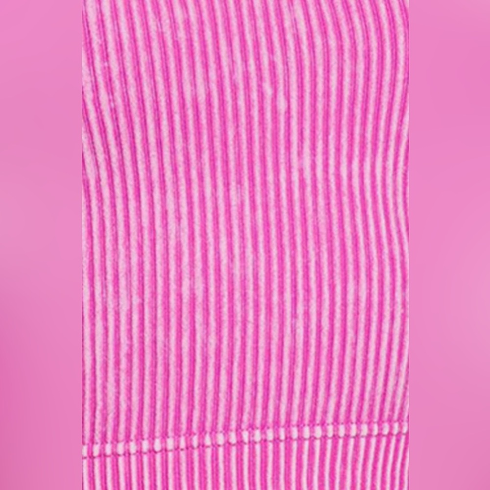 Zenana Neon Moon Hot Pink Acid Wash Ribbed Knit Round Neck Cropped Tank Crop Top - Picture 3 of 3